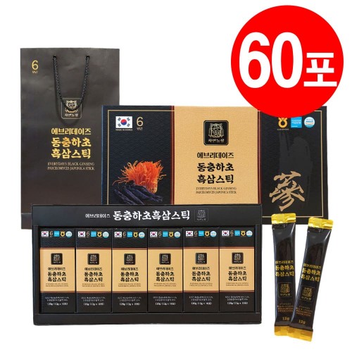 자연농장 에브리데이즈 동충하초흑삼스틱(60포) 12g*60포(720g)/쇼핑백