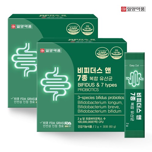 [1+1] 일양약품 비피더스 앤 7종 복합유산균 2g x 30포 총2박스. 미국 FAD 특허 유산균