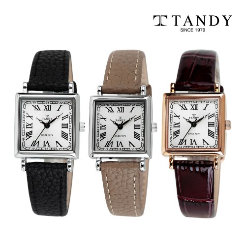TANDY 탠디 모던 스퀘어 여성용 가죽 손목시계 T-1903 (블랙/카키베이지/로즈골드)