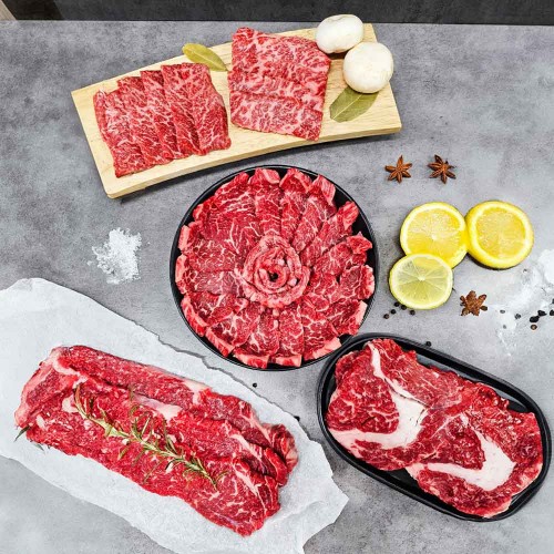 국내산 실속 2구세트 1kg (등심 300g+채끝 300g+갈비 200g+살치 200g)