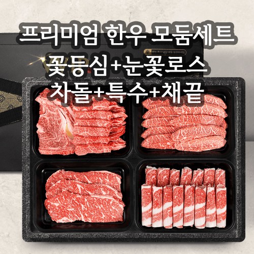 1++등급 투쁠한우 프리미엄 선물세트 [4구]프리미엄한우모둠세트 / 꽃등심150g+눈꽃로스150g+차돌250g+특수200g+채끝200g