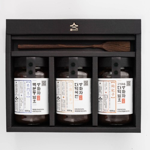 숙이의 뿌리효소 이야기 프리미엄 선물세트 더덕목련쌍화차 + 맥문동발효쌍화차+ 구기자&더덕발효쌍화차 + 원목 티스푼