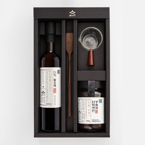 숙이의 뿌리효소 이야기 프리미엄 선물세트 더덕목련쌍화차 + 더덕발효액+원목 티스푼 + 계량컵