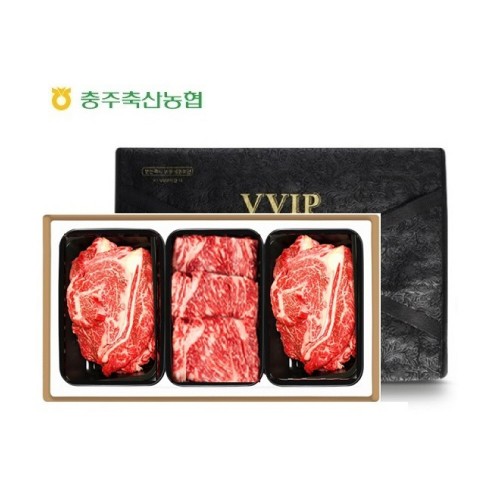 충북한우공동브랜드 청풍명월한우 무항생제 1+등급이상 특수부위 스페셜 2호 선물세트(등심400x2,채끝400x1 총1.2kg)
