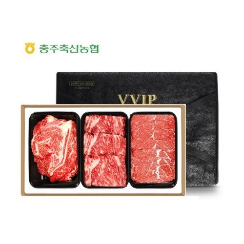 충북한우공동브랜드 청풍명월한우 무항생제 1+등급이상 특수부위 스페셜 1호 선물세트(등심400x1,채끝400x1,불고기400x1 총1.2kg)
