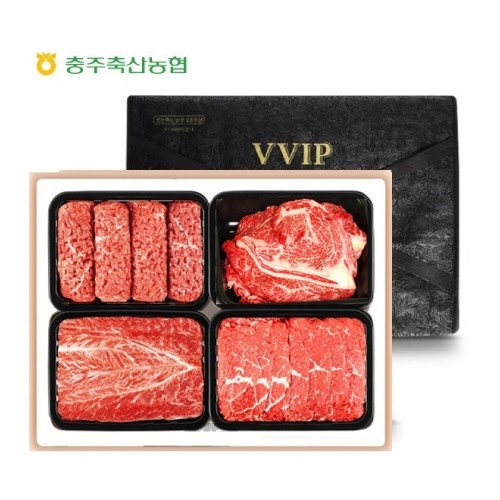충북한우공동브랜드 청풍명월한우 무항생제 1+등급이상 등심스페셜 VIP1호(등심400 x 1,불고기400x1,국거리400x1,산적400 총1.6kg)