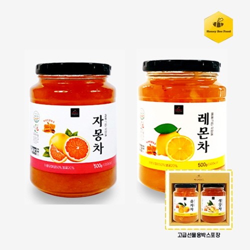 허니비푸드 꿀을 그린사람들 과일차 2종 E세트(자몽차500g+레몬차500g)