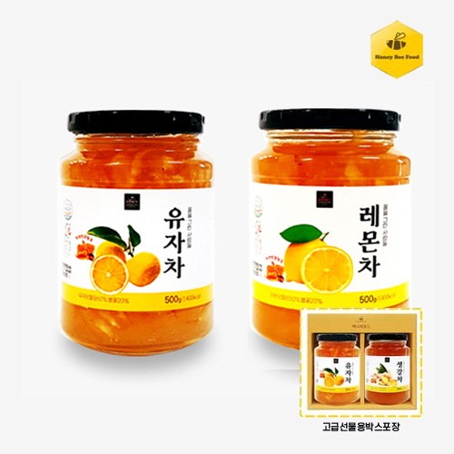 허니비푸드 꿀을 그린사람들 과일차 2종 C세트(유자차500g+레몬차500g)