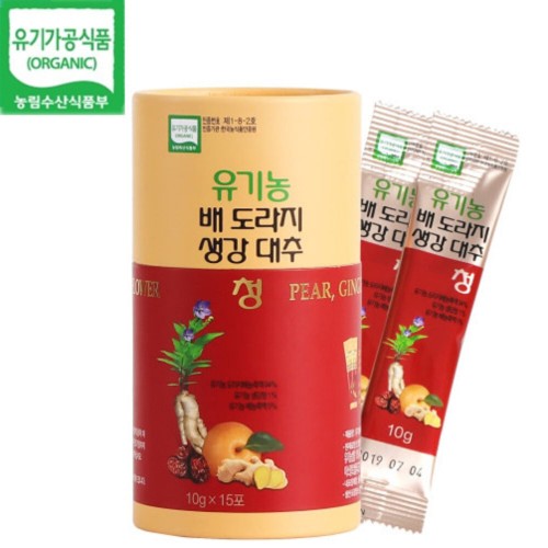 [유기가공인증] 유기농 배 도라지 생강 대추청 (10gx15개입)x2통