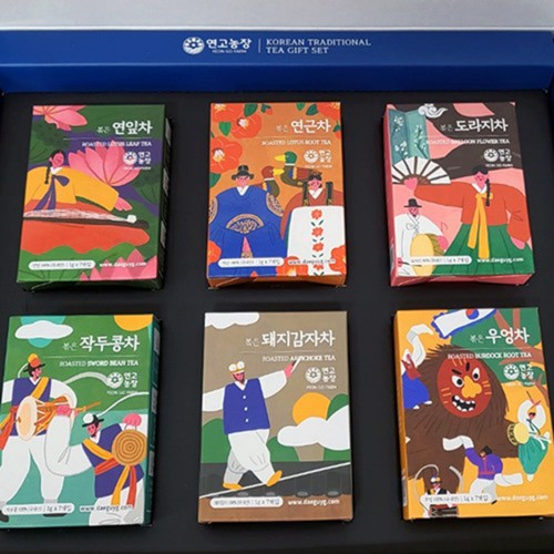 연고농장 한국 전통차 선물세트 6종 (연근차 작두콩차 돼지감자차 연잎차 우엉차 도라지차)