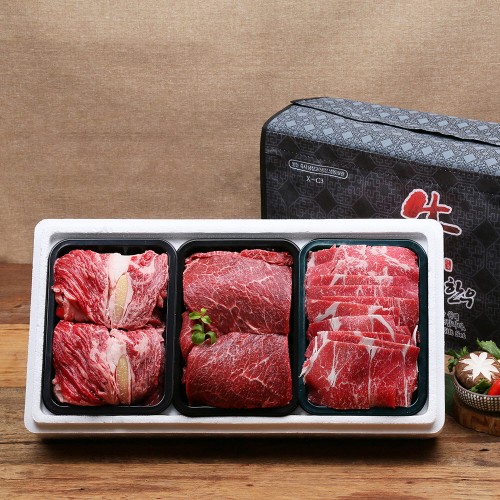 [안동한우정] 1등급 한우 구이 정육혼합 선물세트 3호(400g*3)1.2k