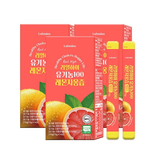 리얼하이 하루1레몬 HACCP인증 레몬자몽즙 레자몽 NFC 유기농 100% 레몬과 자몽의 만남 3박스 42포