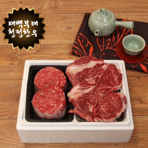 1등급 태백 한우 거세우 등심 혼합 세트 2호 선물세트 (등심 1kg+불고기1kg)