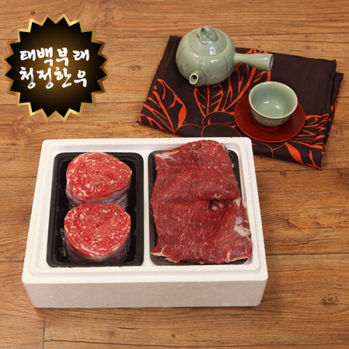 1등급 태백 한우 거세우 정육 2호 선물세트 (국거리500g+불고기 500g)