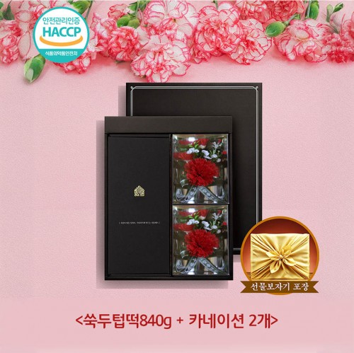 [더기다림] 쑥두텁떡 & 카네이션 가정의달 선물세트 2호 [쑥두텁떡 840g + 카네이션 2개]