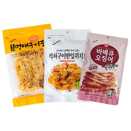 진주 조미먹태구이포100g+바베큐오징어50g+석쇠구이한입쥐치포100g