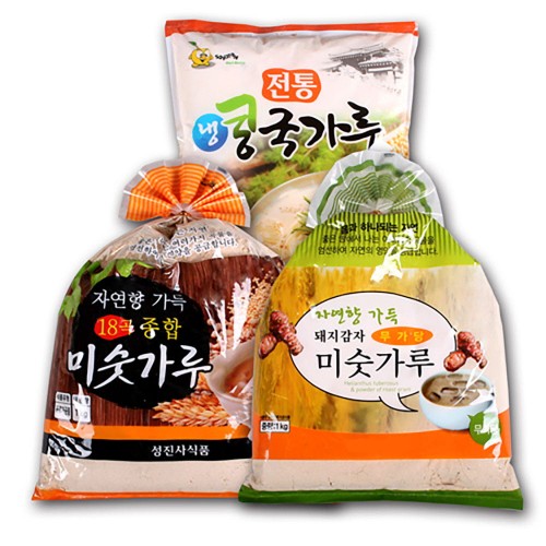 자연향가득 돼지감자 미숫가루 1kg+18곡 종합미숫가루 1kg+냉콩국가루 1kg
