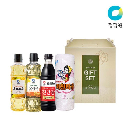 청정원 명절세트H (옥수수유 500ml, 요리유 500ml, 진간장 500ml, 키친타올)