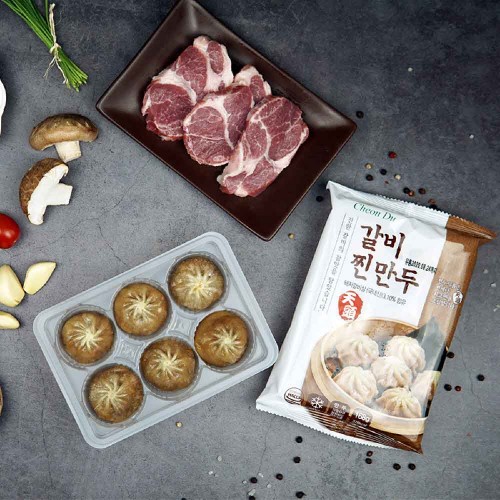 천두식품 풀잎마켓 갈비찐만두168g(5봉) 전자레인지용