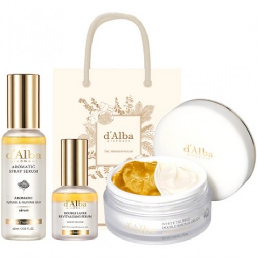 달바 화이트 트러플 퍼스트 아로마틱 스프레이 세럼 60ml + 더블 레이어 리바이탈라이징 세럼 30ml + 더블 세럼 앤 크림 70g + 기프트백 기초세트