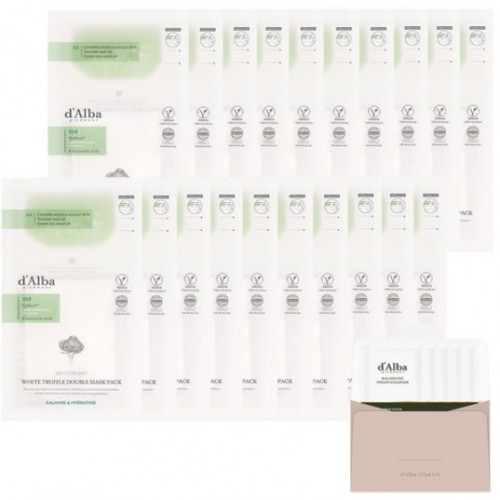 달바 화이트 트러플 더블 진정 보습 마스크팩 20p + 밸런싱 비건 젤 클렌저 3ml x 5p 세트, 1개